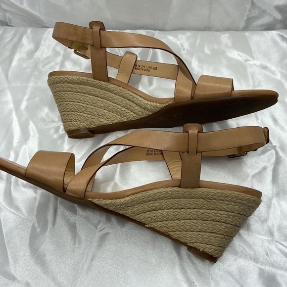 Cole Haan Women’s Tan Taylor Leather Open Toe Espadrille Wedge Shoes Size 6.5B
